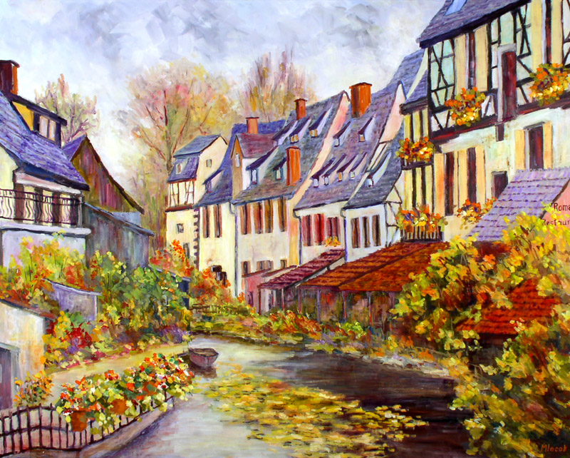 View from the bridge on Rue Turenne over the river Lauch in the quarter called “La Petite Venise” in Colmar