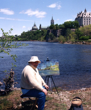 John près des Edifices du parlement