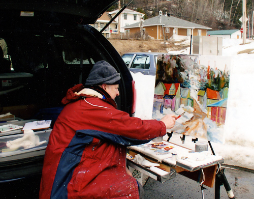 Painting in Charlevoix parking area 2006